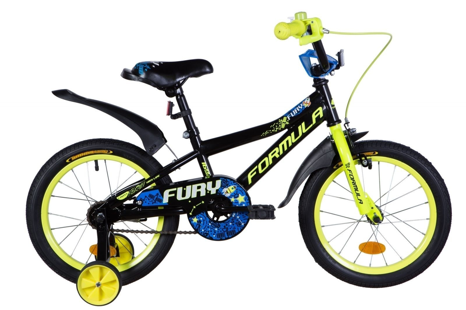 

Велосипед ST 16 Formula FURY 8,5 черно-желтый с синим с крылом Pl 2021