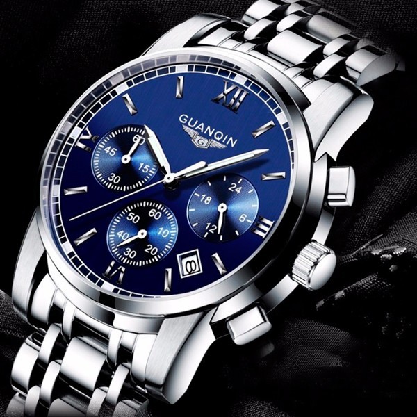 

Мужские классические кварцевые часы Guanquin Liberty Blue 8802