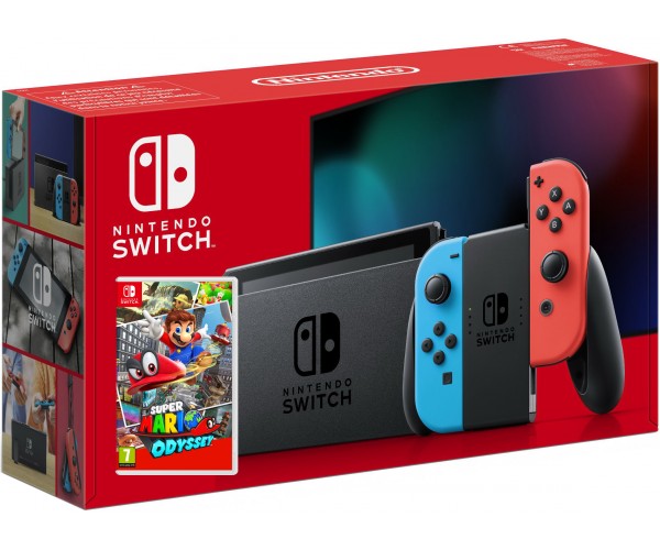 

Nintendo Switch Neon Blue-Red (Upgraded version) + Игра Super Mario Odyssey (русская версия)