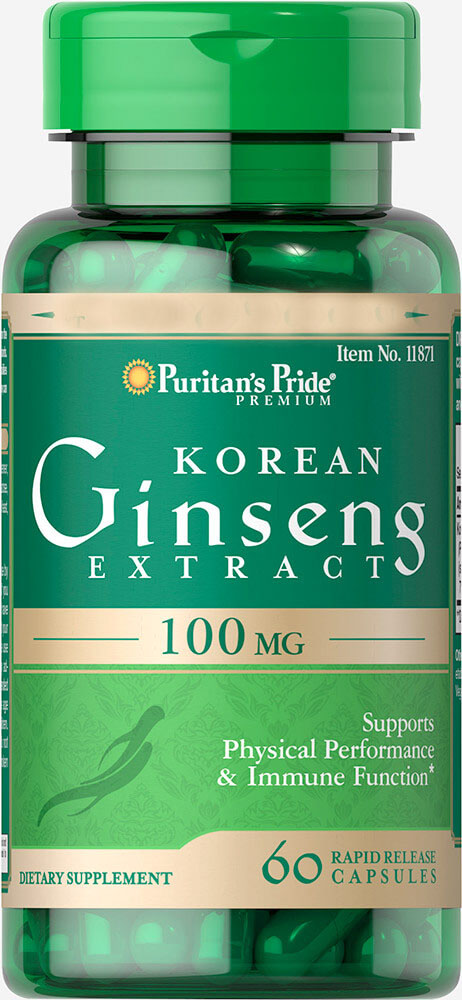 

Специальный продукт Puritan's Pride Korean Ginseng Standardized 100 mg 60 капсул (4384301941)