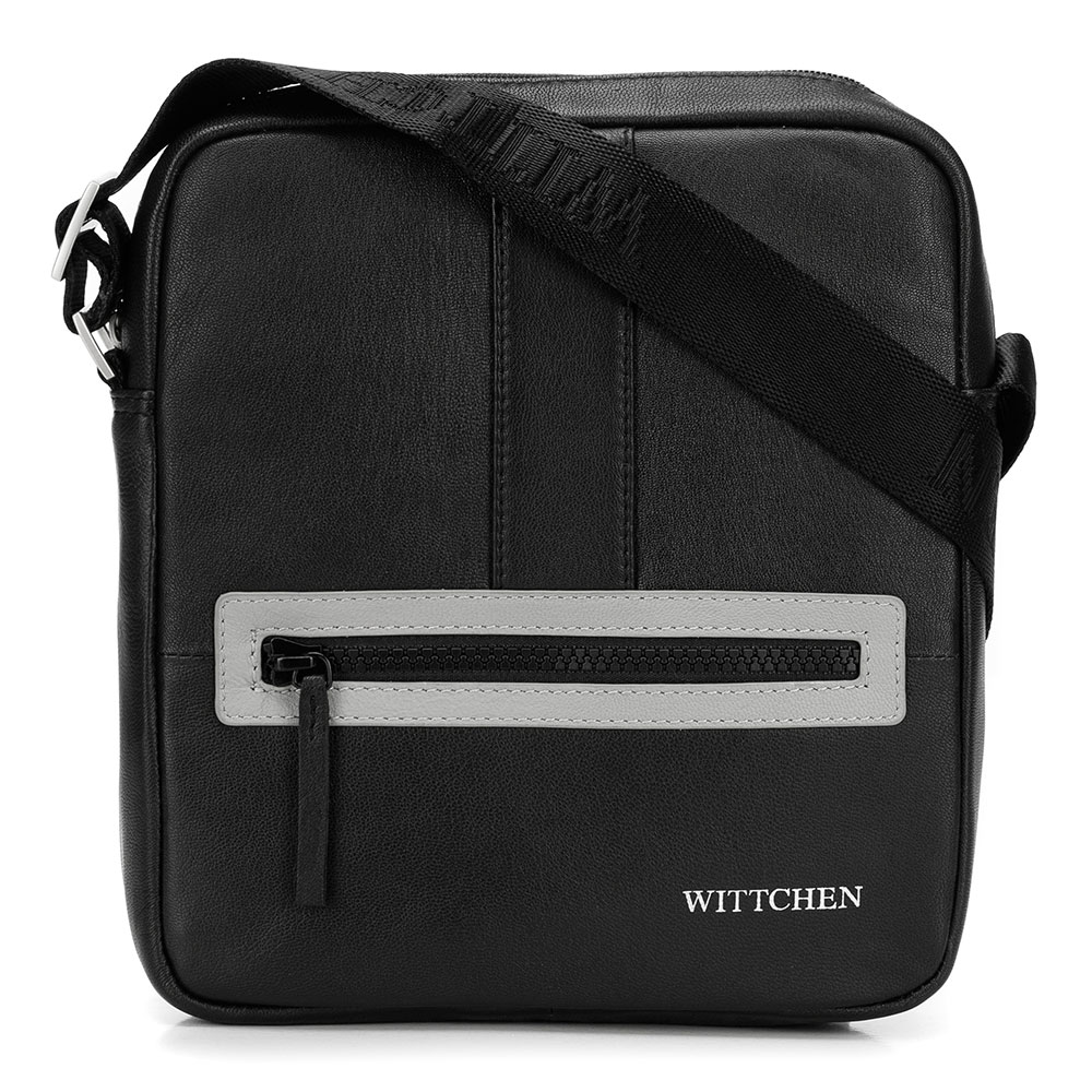 

Маленькая мужская стеганая кожаная сумка через плечо 92-4U-901-18 серо-черный