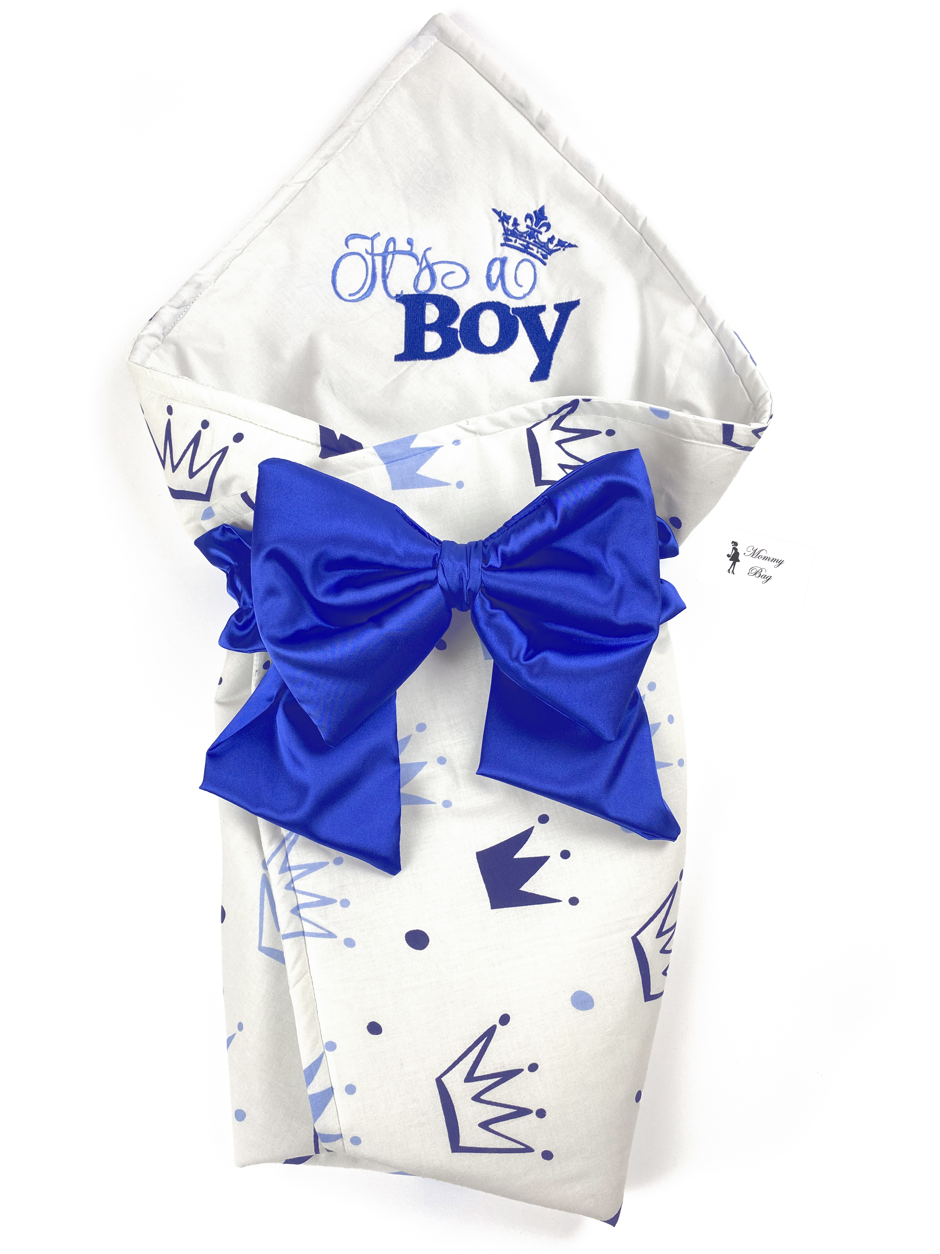 

Конверт на выписку с вышивкой RoyalBaby It's A Boy (с голубыми коронами)