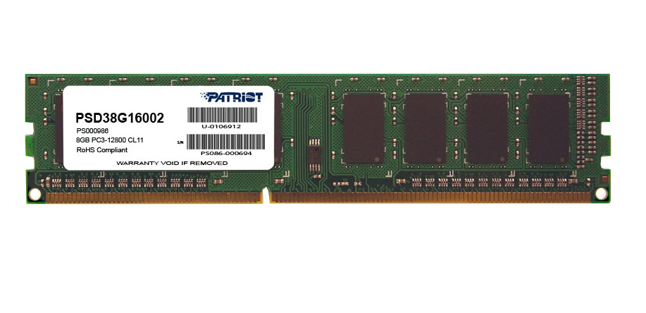 

Модуль памяти для компьютера 8Gb DDR3, 1600 MHz, Patriot, 1.5V (PSD38G16002)