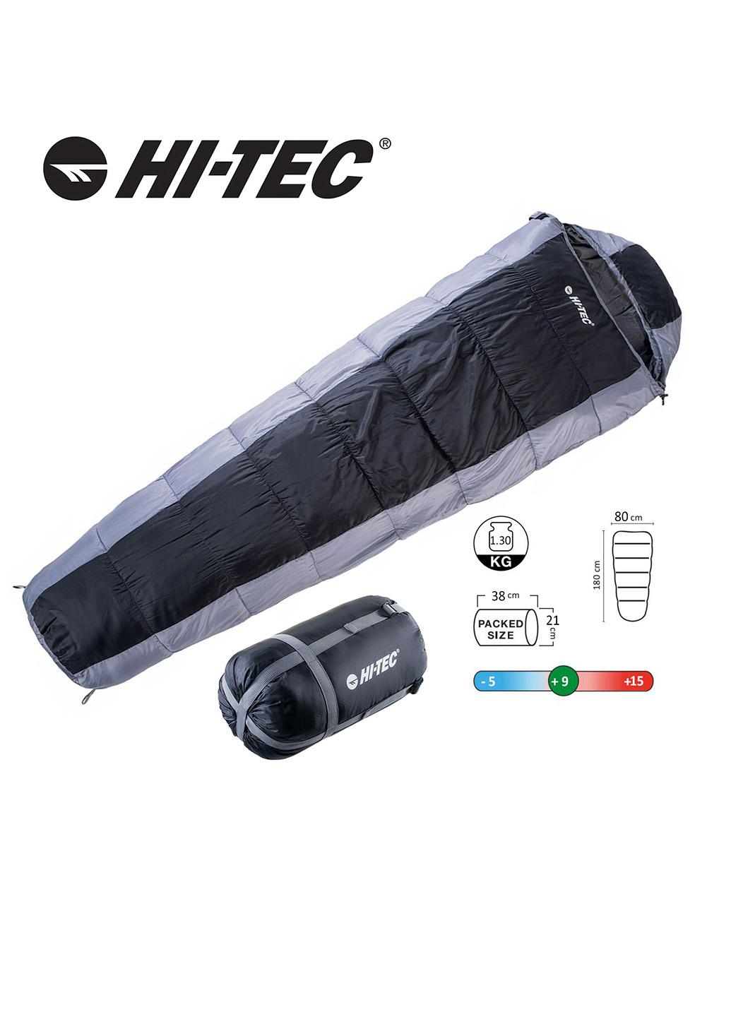 

Спальный мешок Hi-Tec Karis 220x80 Right Zip Черный с серым HT-KARIS-BLKGR