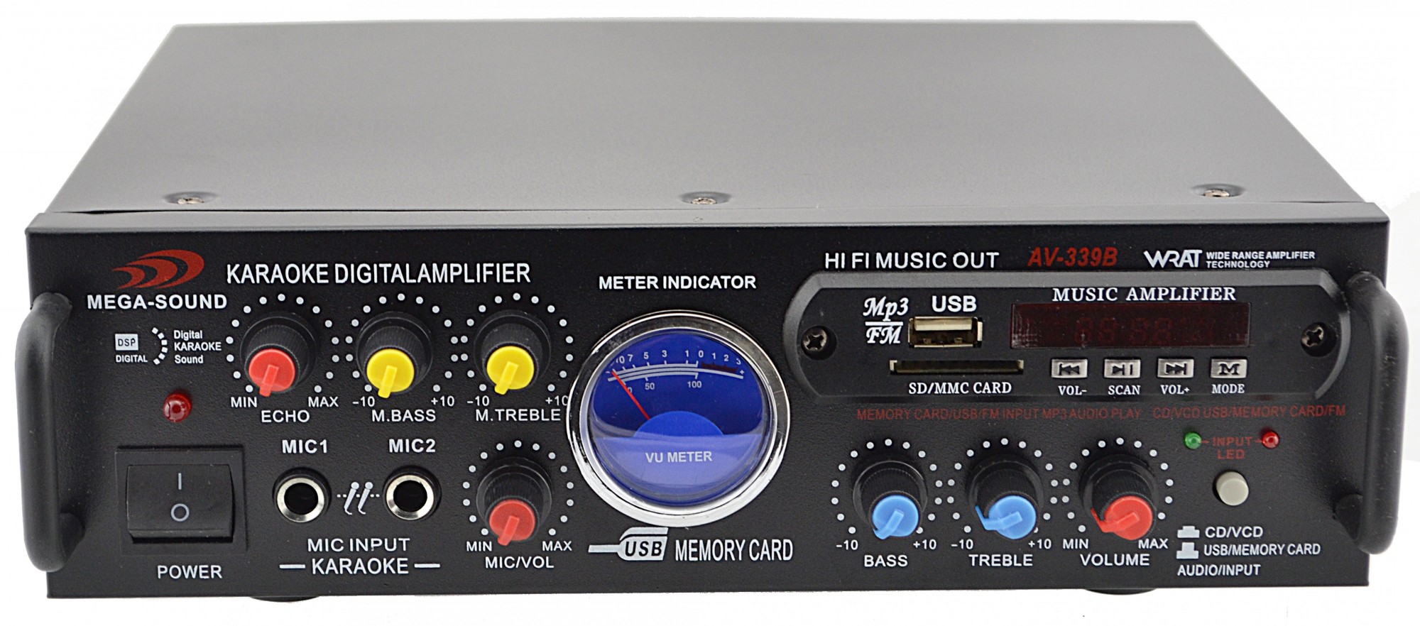 

Усилитель Mega Sound AV-339B 2х500W USB MP3 FM караоке (1779)