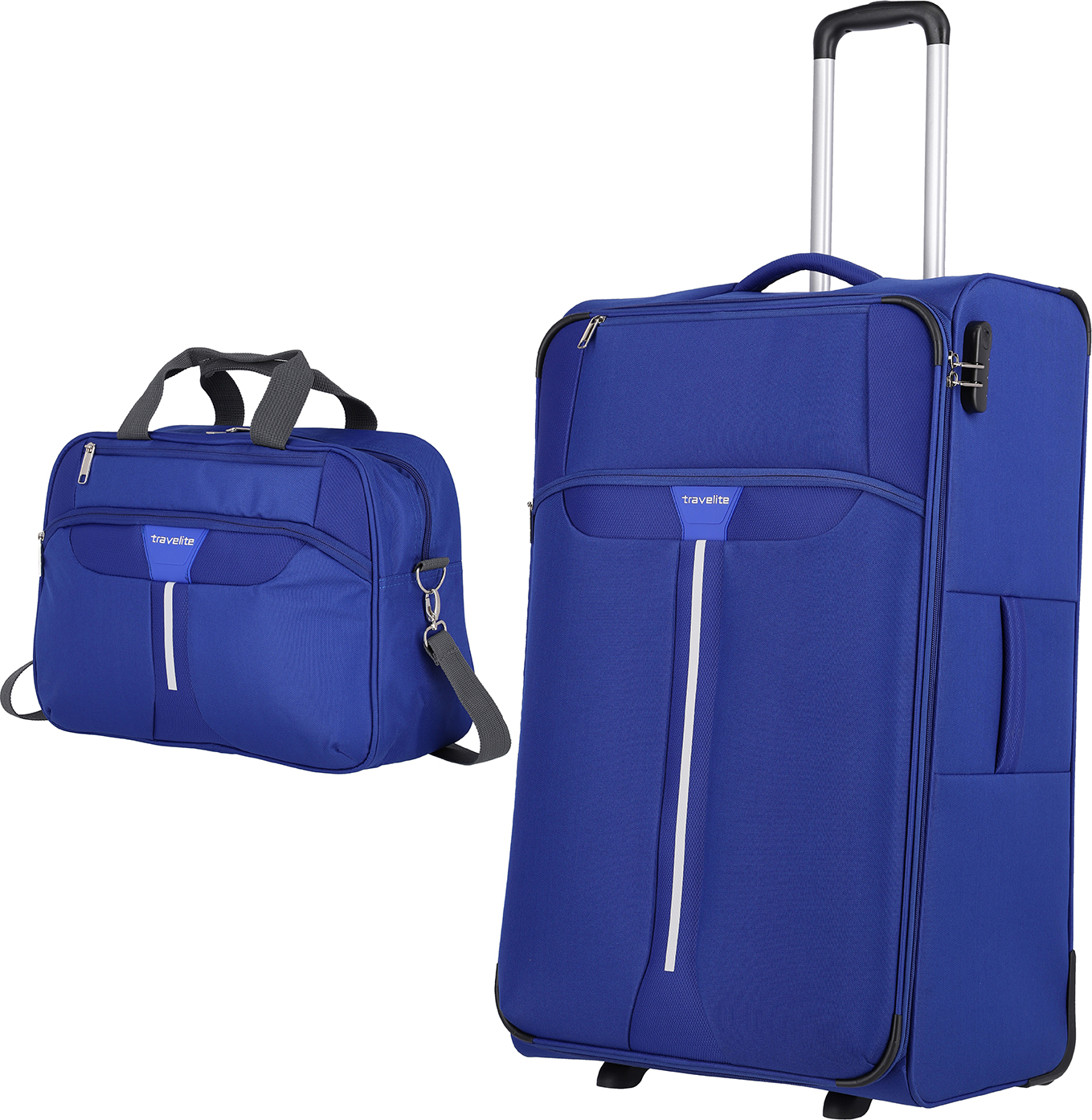 

Чемодан Travelite SPEEDLINE/Navy (+сумка 17л) на 2 колесах L (95л,3,3кг) (47x77x30см) TL092409-19