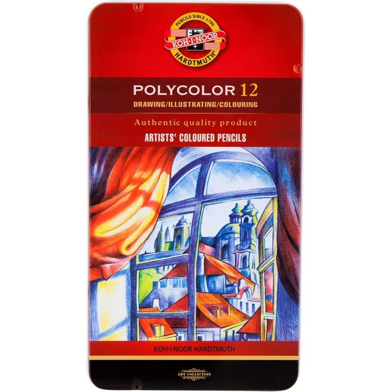 

Карандаши цветные 12 шт., в металлическом пенале, Polycolor, Koh-I-Noor
