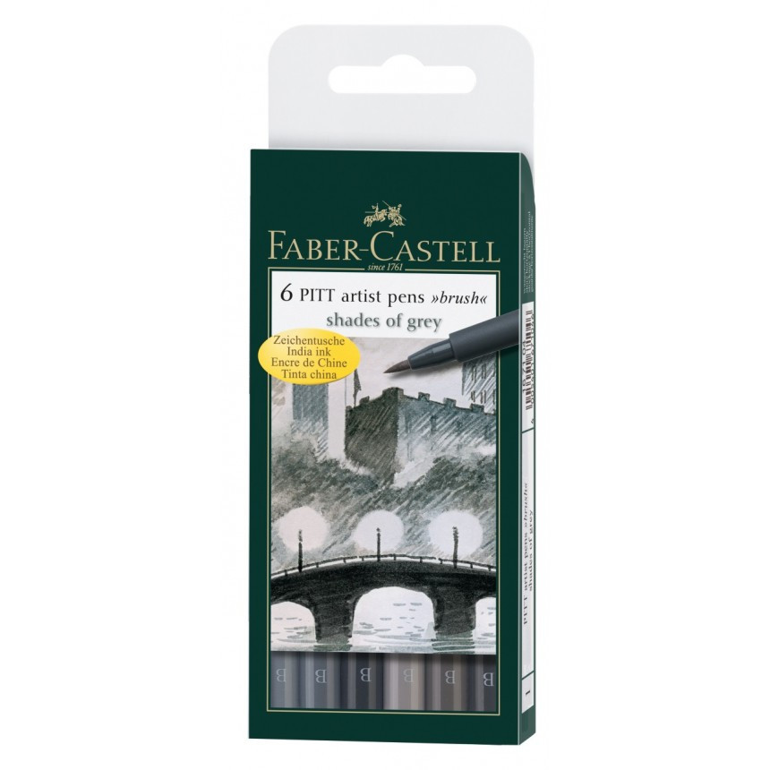 

Набор капиллярных ручек кисточек Faber-Castell PITT Artist Pens "Brush" Shades of grey 6 шт