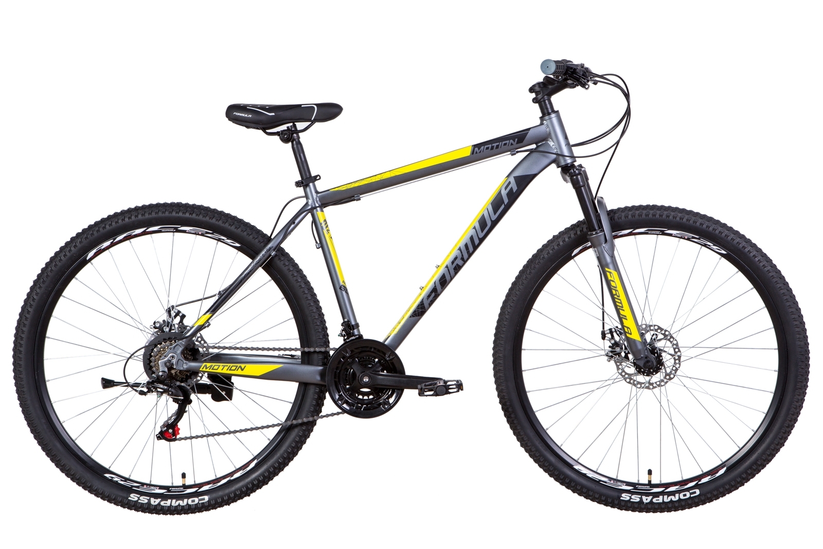 

Велосипед 29" Formula MOTION DD 21" серебристо-черный с желтым (м) 2021