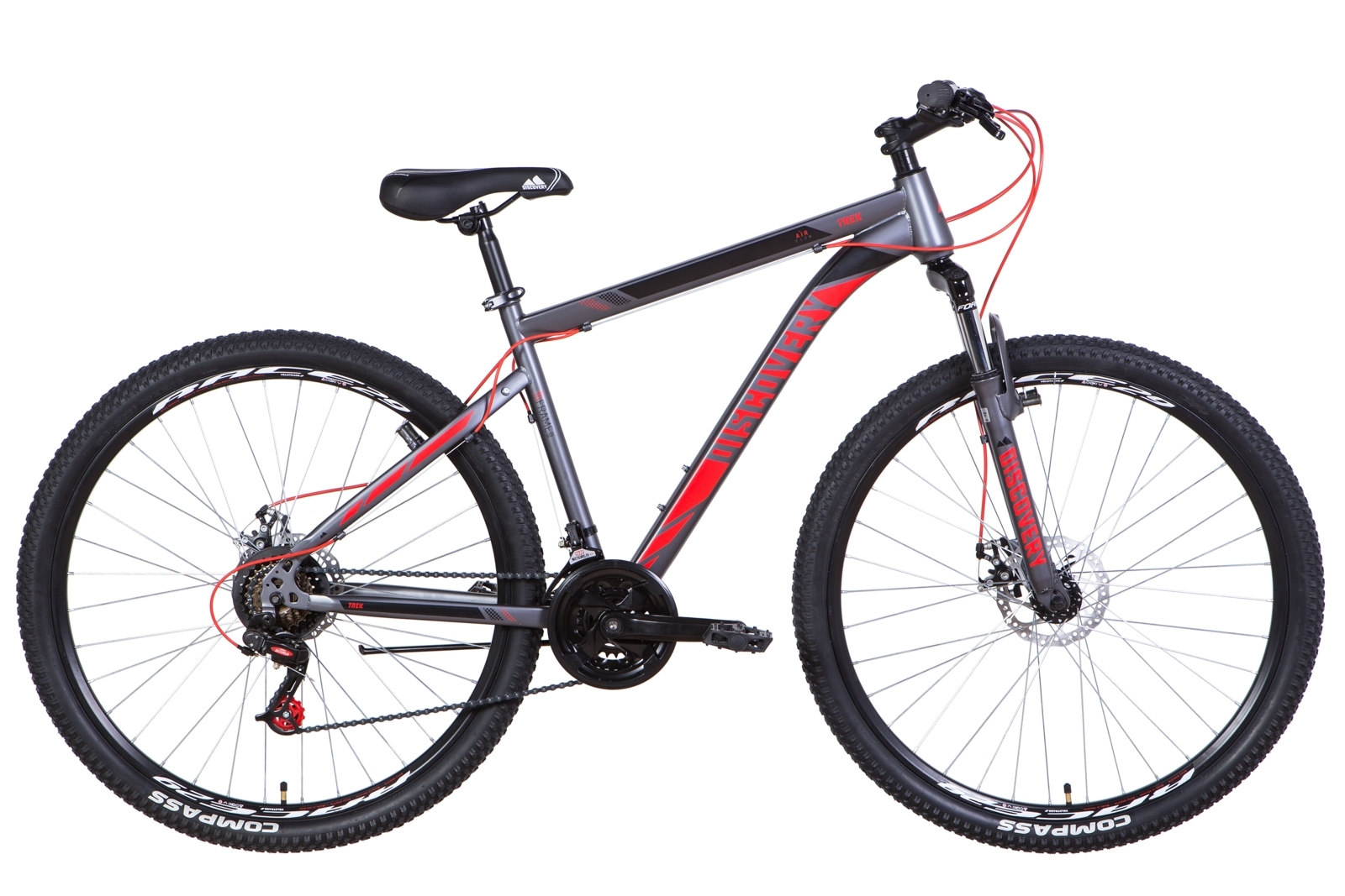

Велосипед 29" Discovery TREK DD 21" графитово-черный с красным (м) 2021
