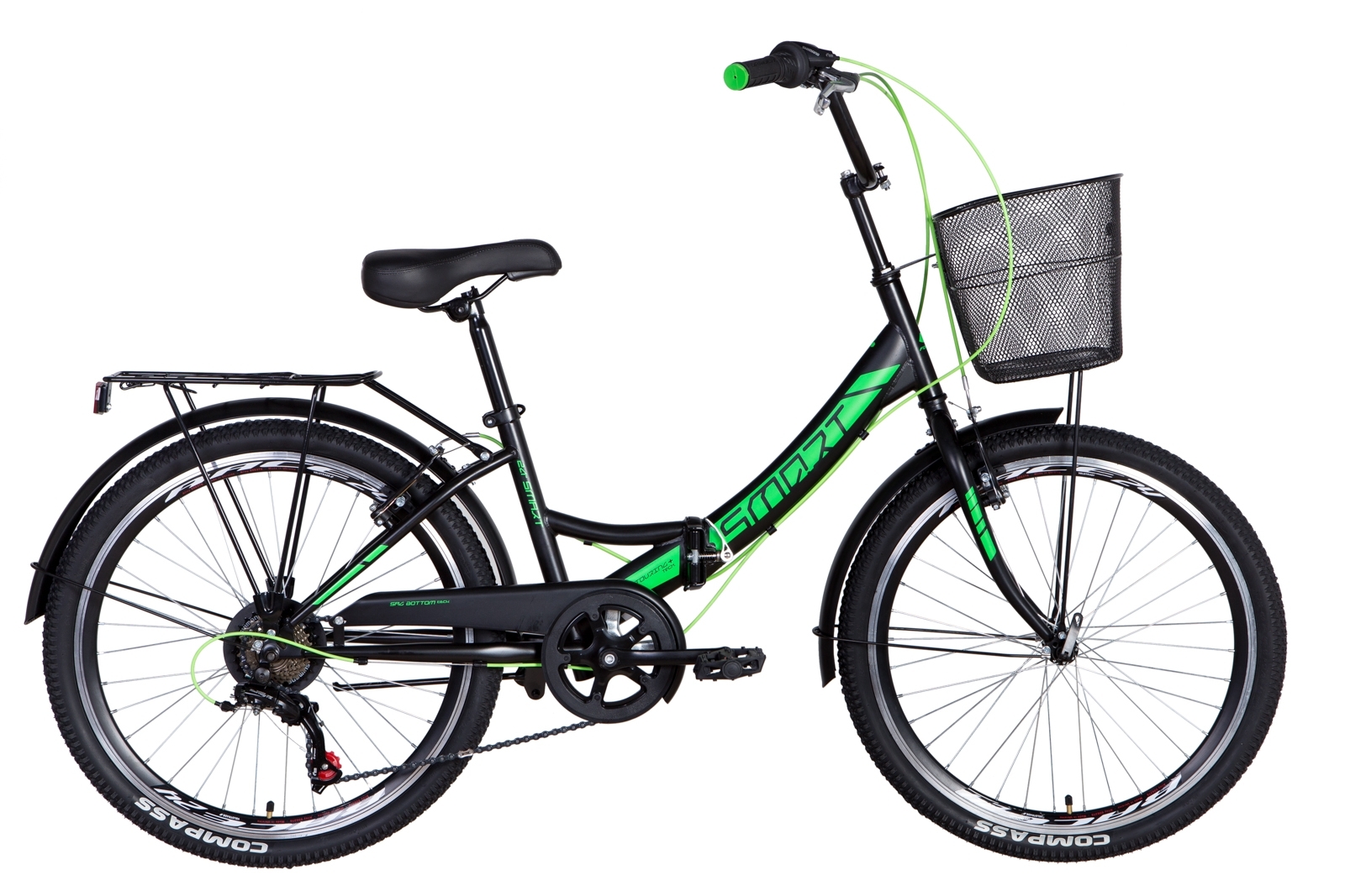 

Велосипед 24" Formula SMART трещотка черно-зеленый (м) с корзиной 2021