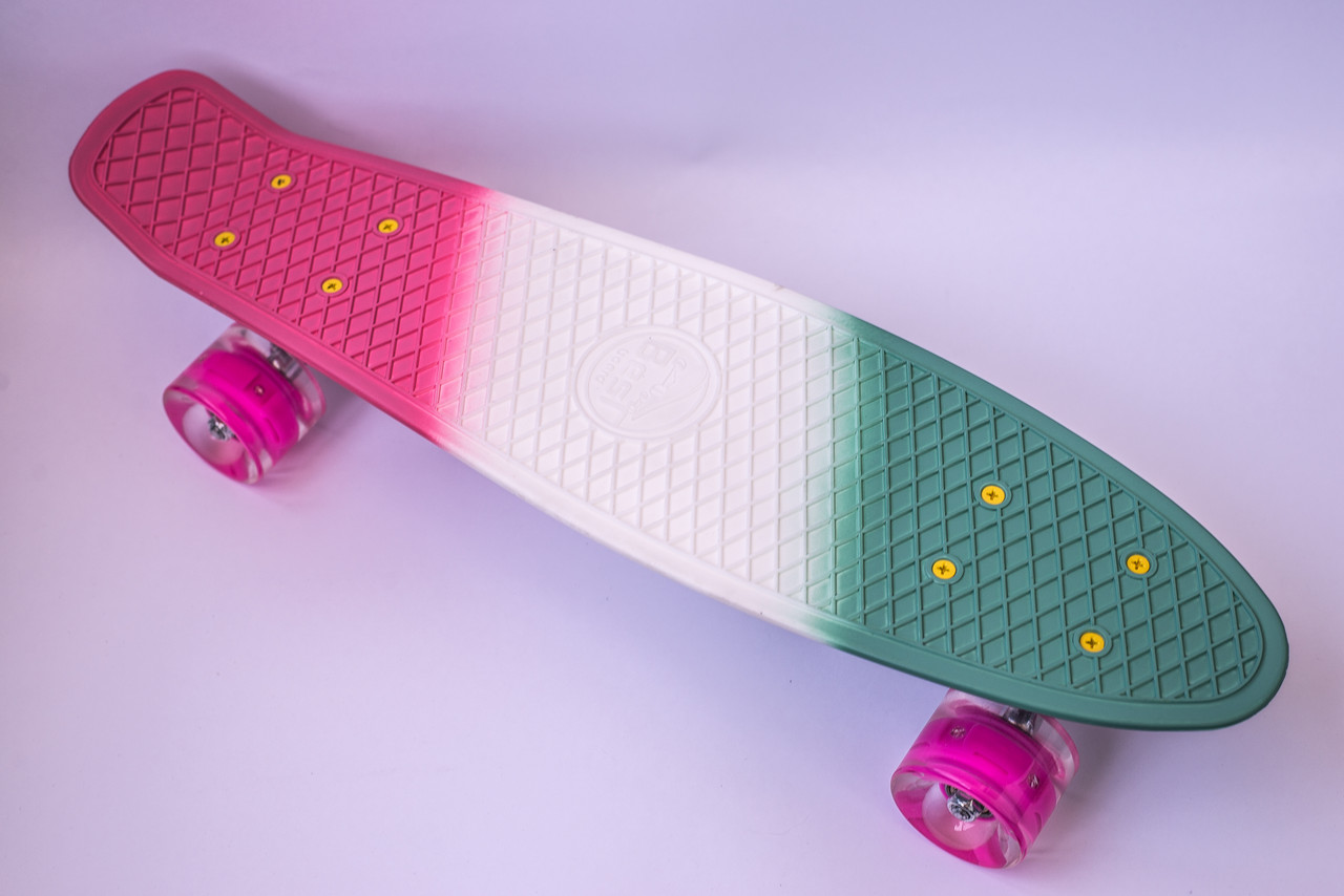 

Скейт Пенни Борд BesT board розовый-белый-зелёный C40309