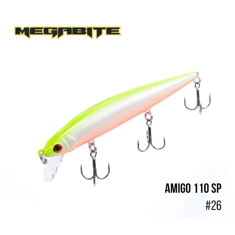 

Воблер Megabite Amigo 110 SP (110 мм, 14,3 гр, 1,0 m) (26)