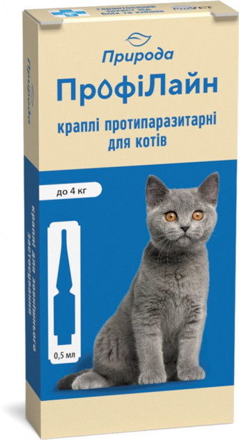 

Капли от блох и клещей Природа ПрофиЛайн для кошек до 4 кг 4 пипетки х 0.5 мл (4823082409884)