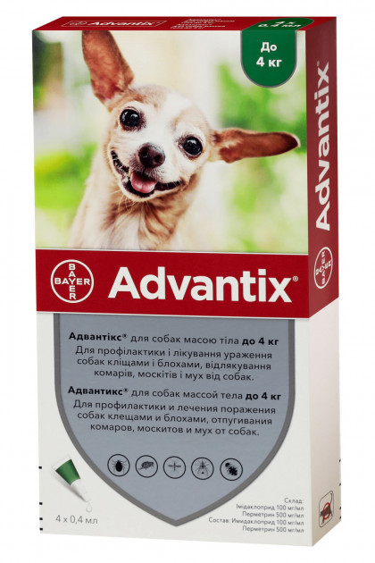 

Адвантикс - средство от блох и клещей для собак до 4 кг ADVANTIX 4 пипетки Bayer BGL-BY-46
