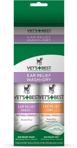 

Жидкость для чистки ушей и подсушивающий крем для ушей Vet's Best Ear Relief Wash & Dry Combo Kit 118 мл (0031658100231)