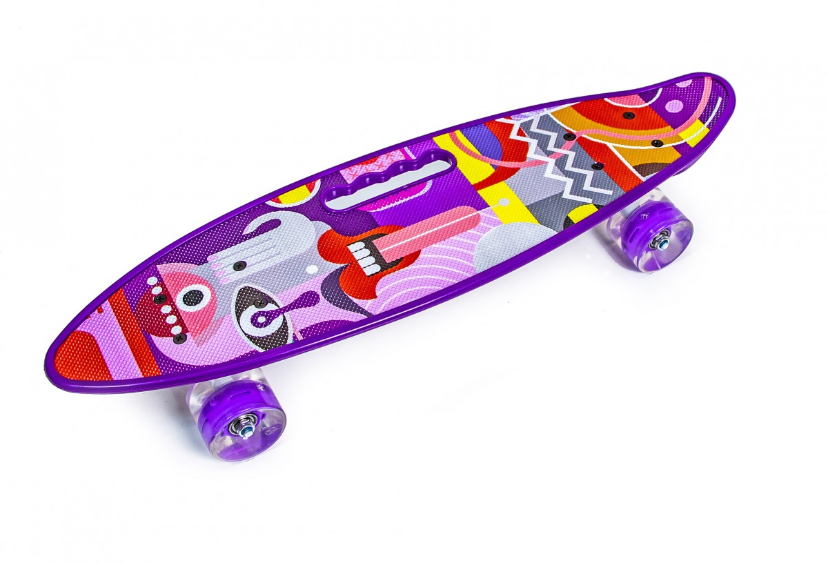 

Пенни борд (Penny Board) с ручкой и светящимися колесами, "Picasso"