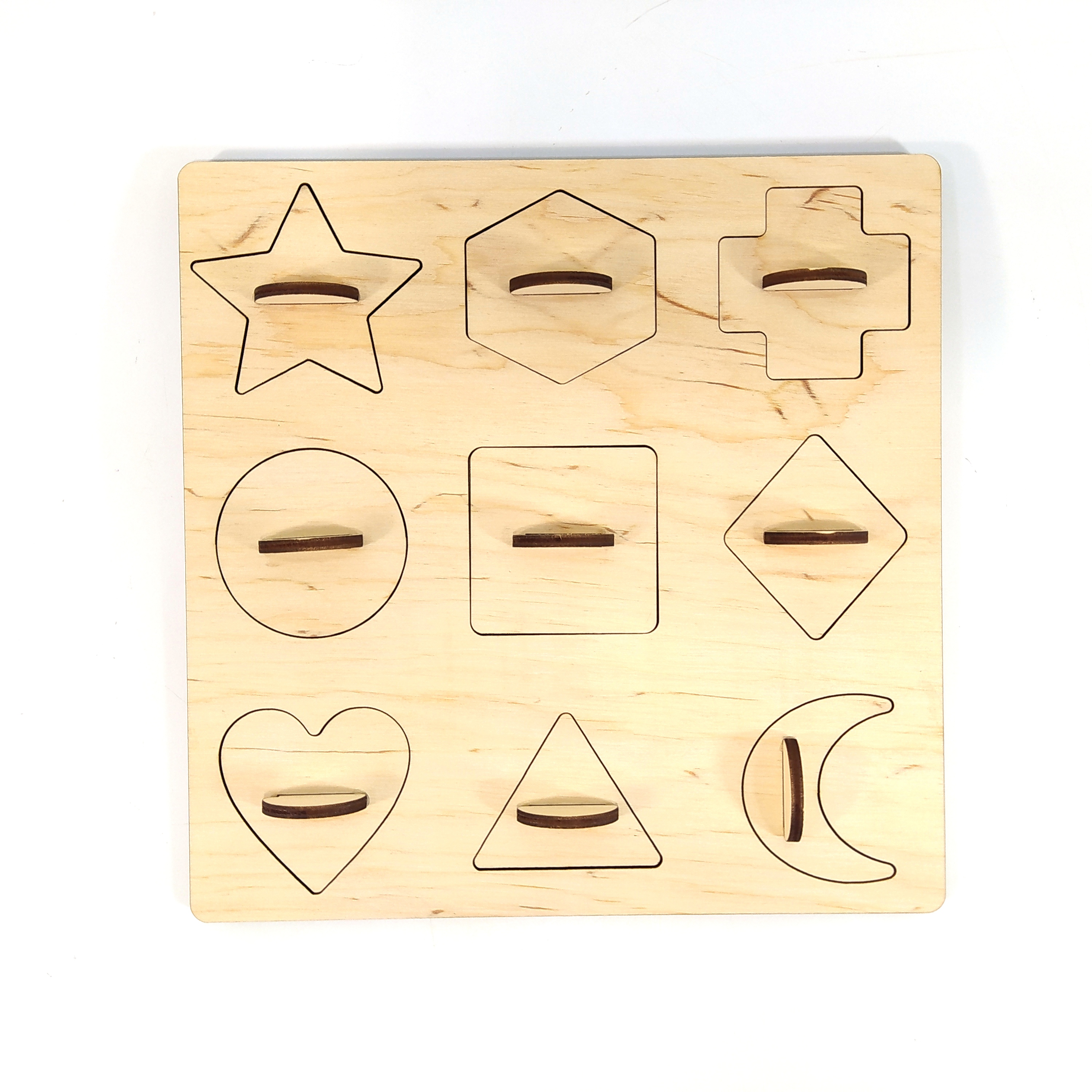 

Обучающий деревянный сортер-вкладыш Фигуры 20х20х3 см Мастерская мисера Томаса Фанера 4 мм