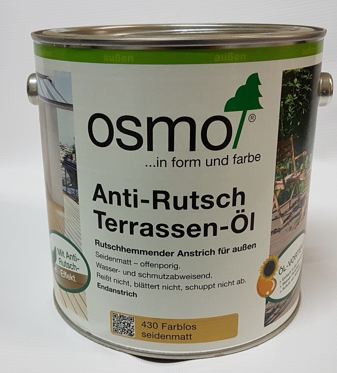 

Масло для деревянных террас с антискользящим эффектом OSMO TERRASSEN - ÖL Anti-Rutsch 430 – (шелковисто – матовое) 2.5 л.