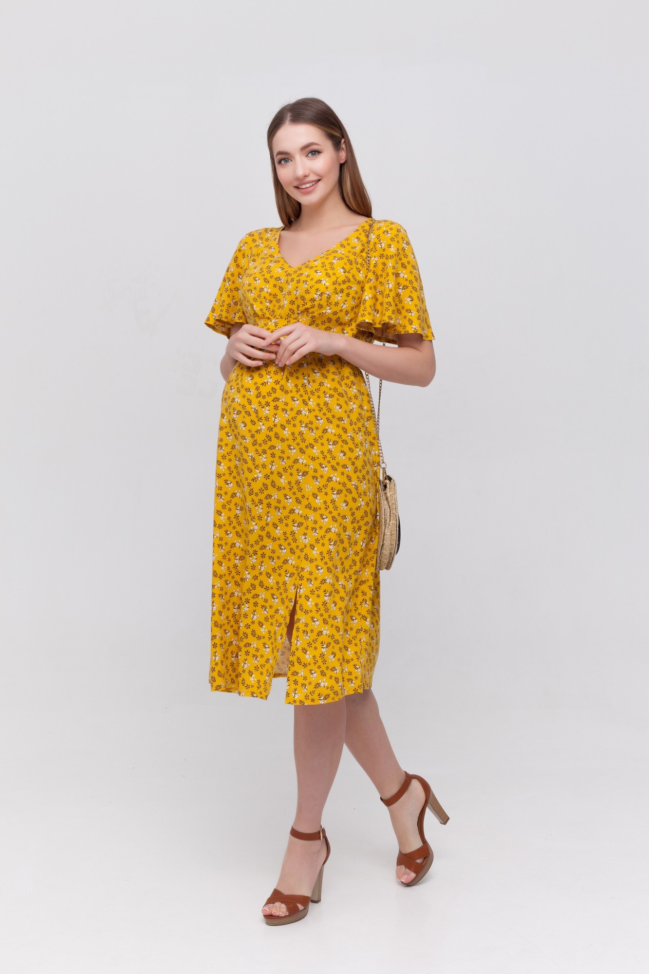 

Платье для беременных и кормящих Юла Мама Vanessa S Жёлтый с принтом DR-21.081