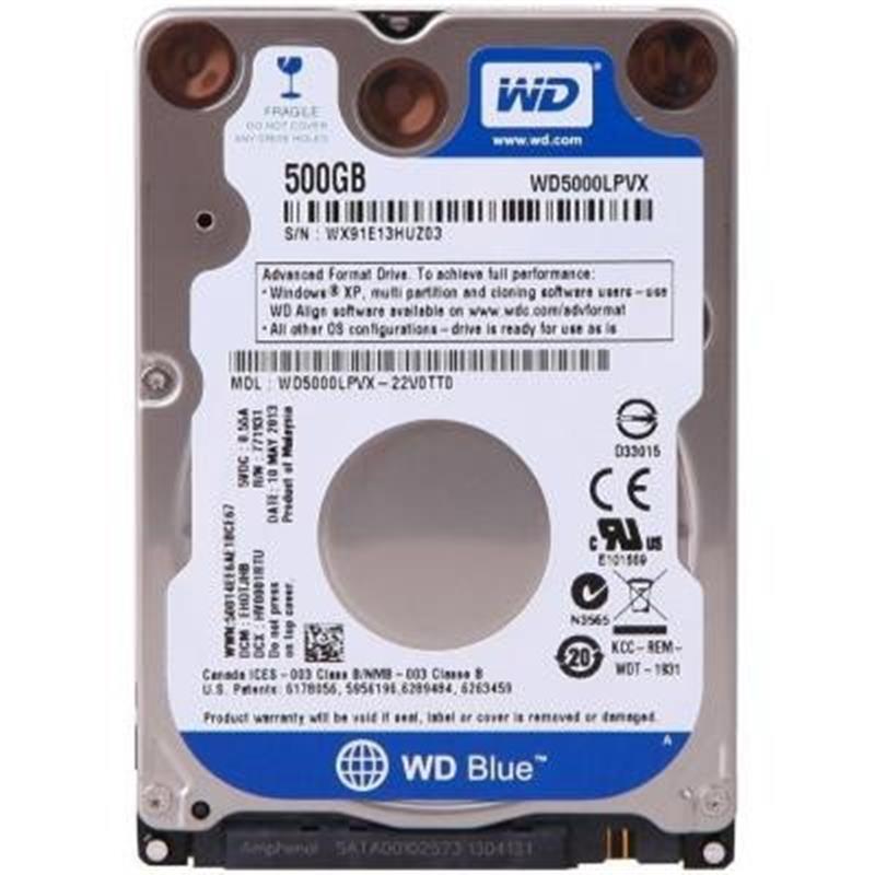 

Накопитель HDD 2.5" SATA 500GB WD Scorpio Blue (8Mb, 5400rpm, PN:WD5000LPVX)