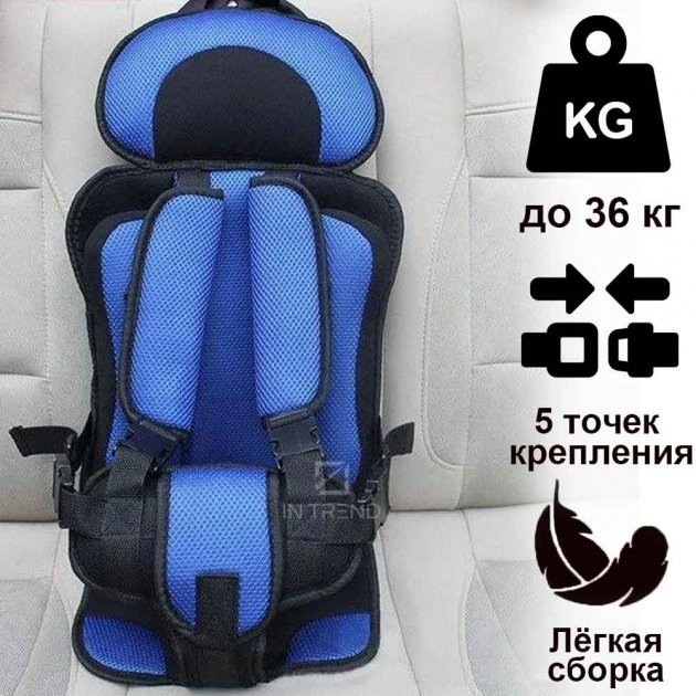 

Детское портативное автокресло в машину Standart ОТ 1 ГОДА для детей - универсальное кресло для ребенка до 12 лет с фиксацией 5-ти точечными ремнями безопасности – от 9 до 36 кг, Синий