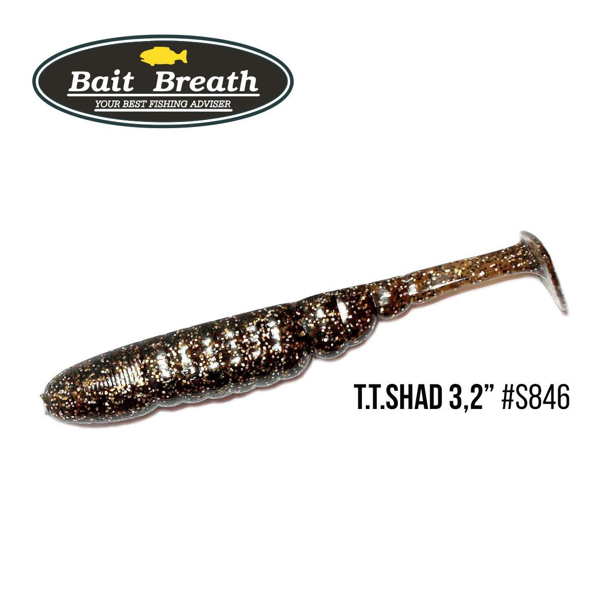 

Приманка Bait Breath T.T.Shad 3,2'' (7 шт) (S846 Green pumpkin/Silver)