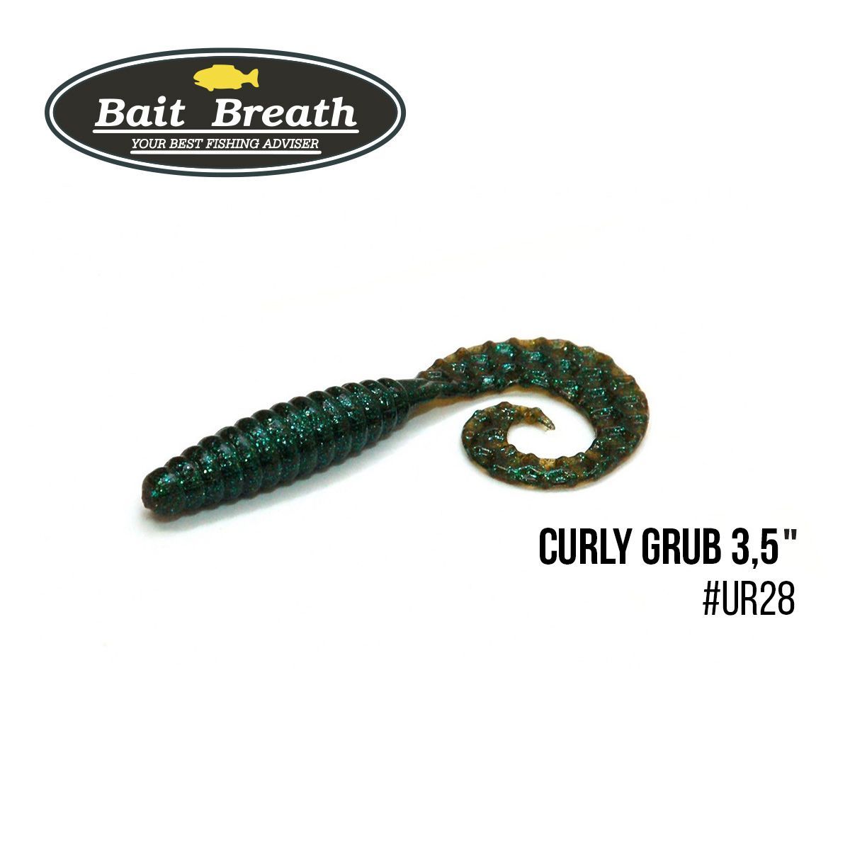

Приманка Bait Breath Curly Grub 3,5'' (10шт) (Ur28 Motoroil/green)