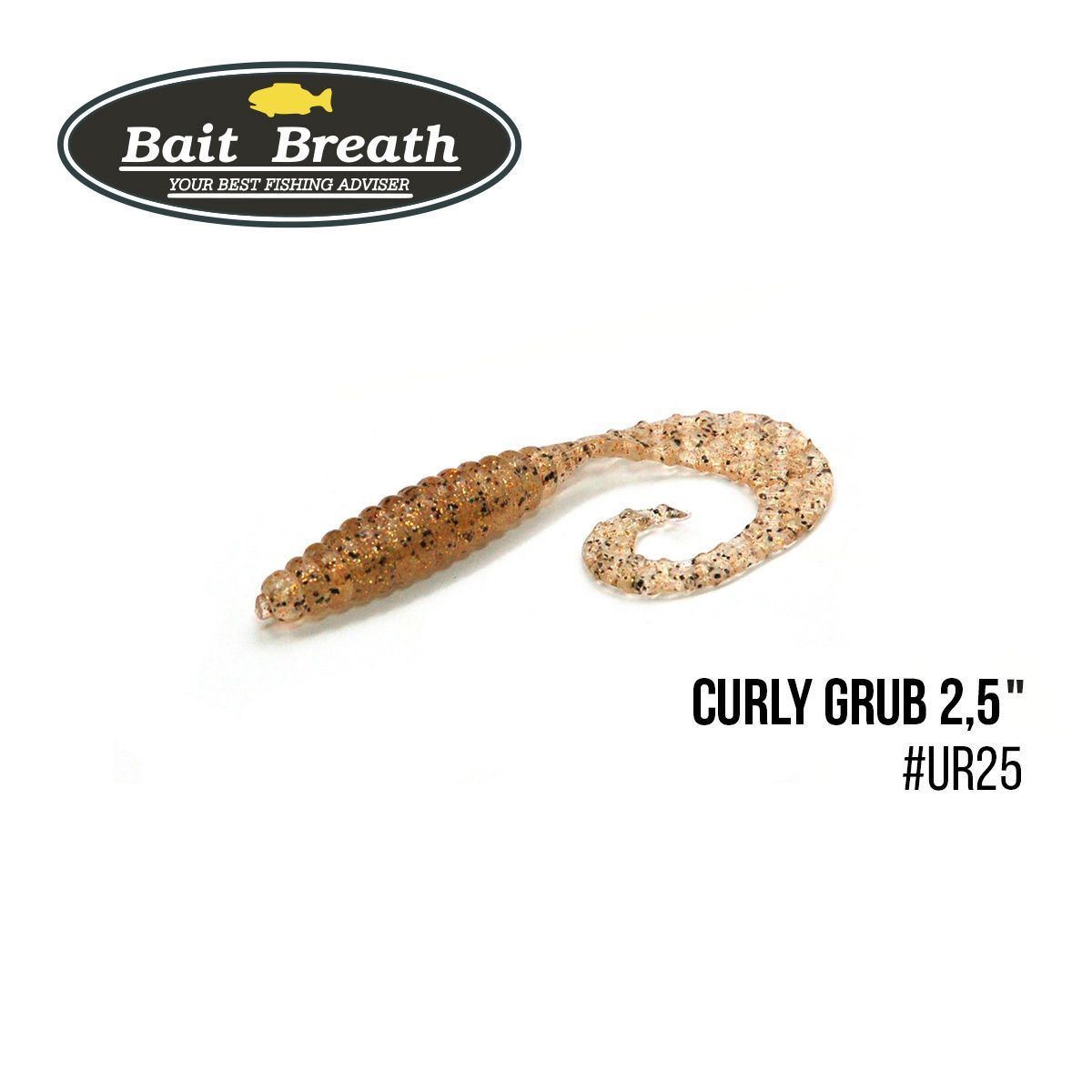 

Приманка Bait Breath Curly Grub 2,5'' (12шт) (Ur25 clear/gold/orange/seed)