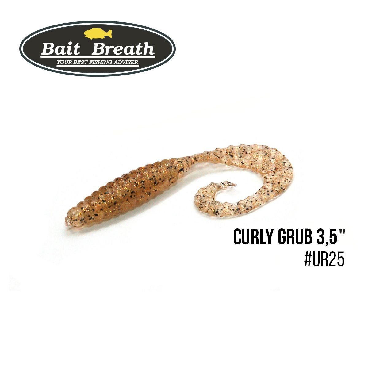 

Приманка Bait Breath Curly Grub 3,5'' (10шт) (Ur25 Clear/gold*orange*seed)