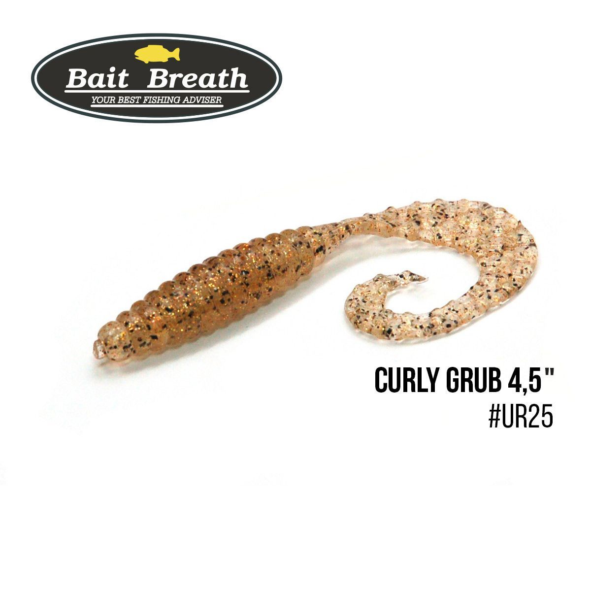 

Приманка Bait Breath Curly Grub 4,5'' (8шт) (Ur25 Clear/gold*orange*seed)