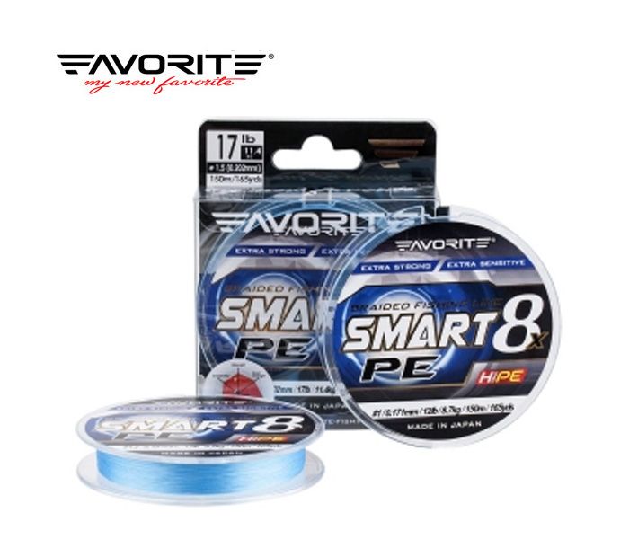 

Шнур Favorite Smart PE 8x 150м (sky blue) #1.5/0.202mm 17lb/11.4kg (83835)