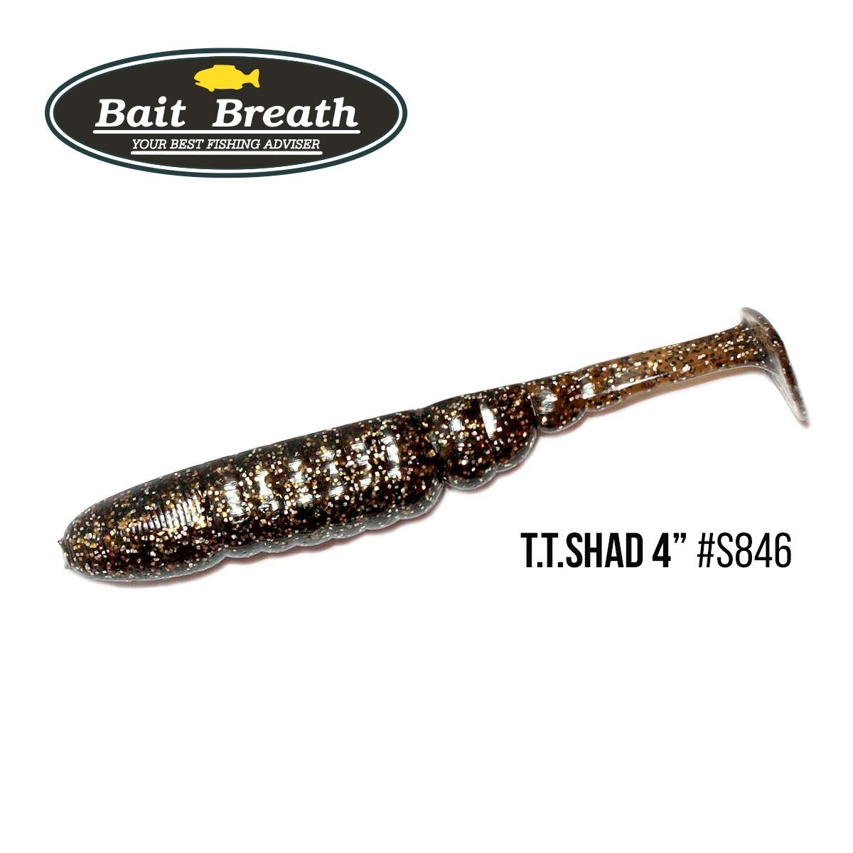 

Приманка Bait Breath T.T.Shad 4'' (6 шт) (S846 Green pumpkin/Silver)
