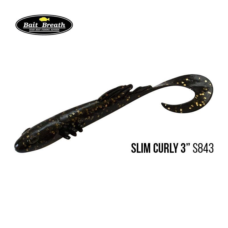 

Приманка Bait Breath BeTanCo Slim Curly 3'' (8шт) (S843 Black／Gold)