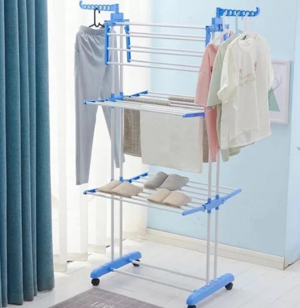 

Сушилка для белья Dreamland многофункциональная Складная для одежды и вещей трехуровневая Бело-синяя