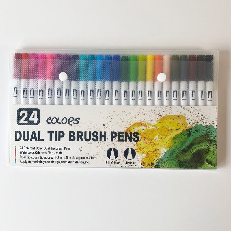

Маркеры-линеры Dual Tip Brush Pens 24 шт. на водной основе двухсторонние (VF333007)