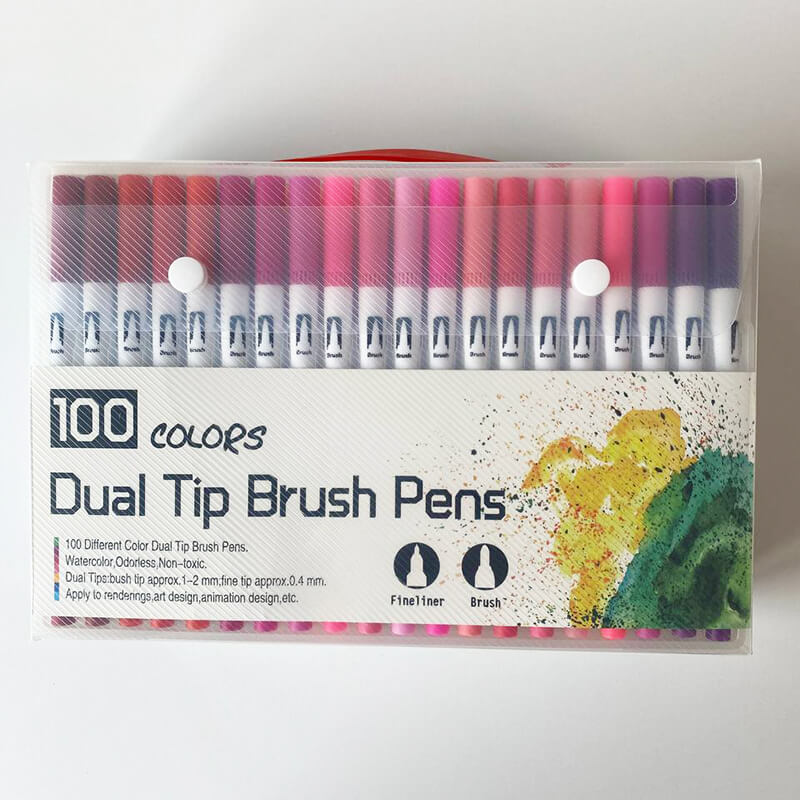 

Маркеры-линеры Dual Tip Brush Pens 100 шт. на водной основе двухсторонние (VF333002)
