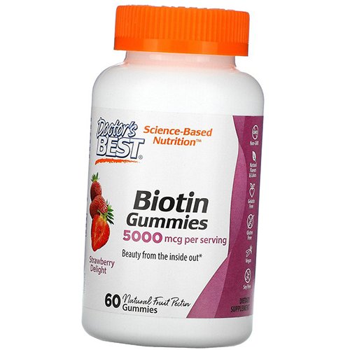 

Жевательный Биотин, Biotin Gummies, Doctor's Best 60таб Клубника (36327072)