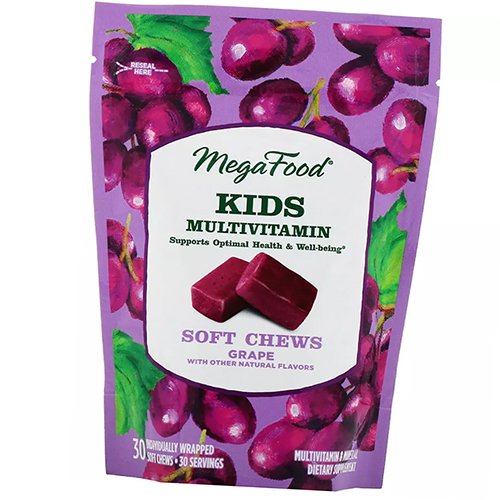 

Мультивитамины для детей, Kids Multivitamin, Mega Food 30таб Виноград (36343039)