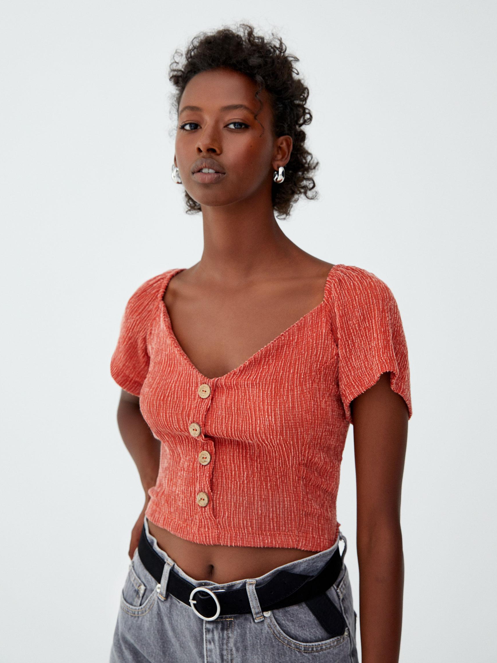 

Топ Pull & Bear 9241387658-ACOR XL Кирпичный с белым