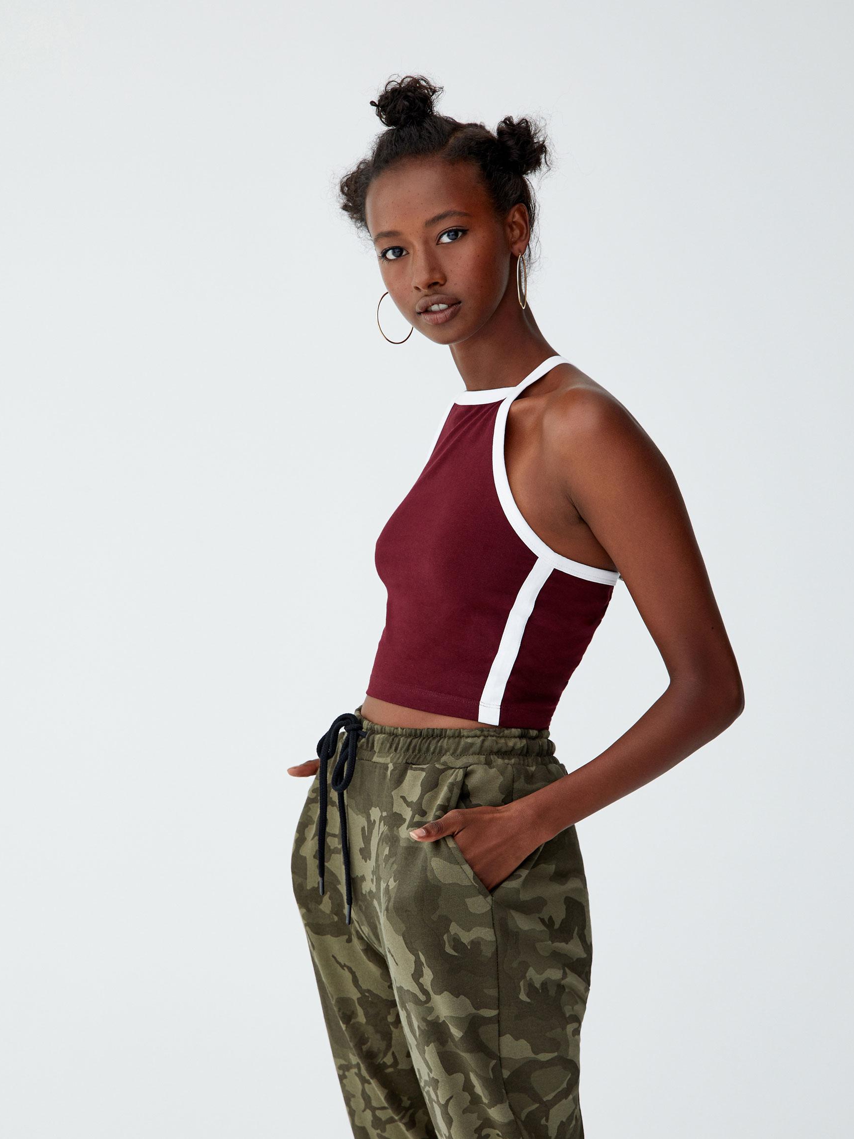 

Топ Pull & Bear 9231375605-ABKW XL Бордовый с белым