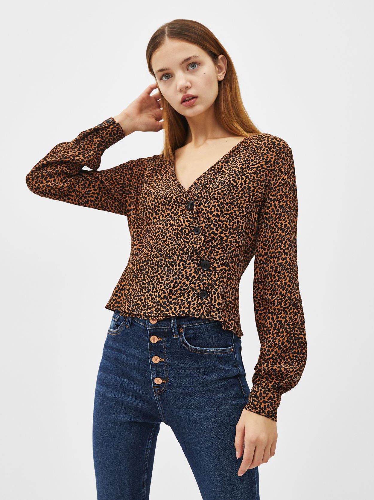 

Блузка Bershka 5862168732-ACBL XS Коричневая с черным