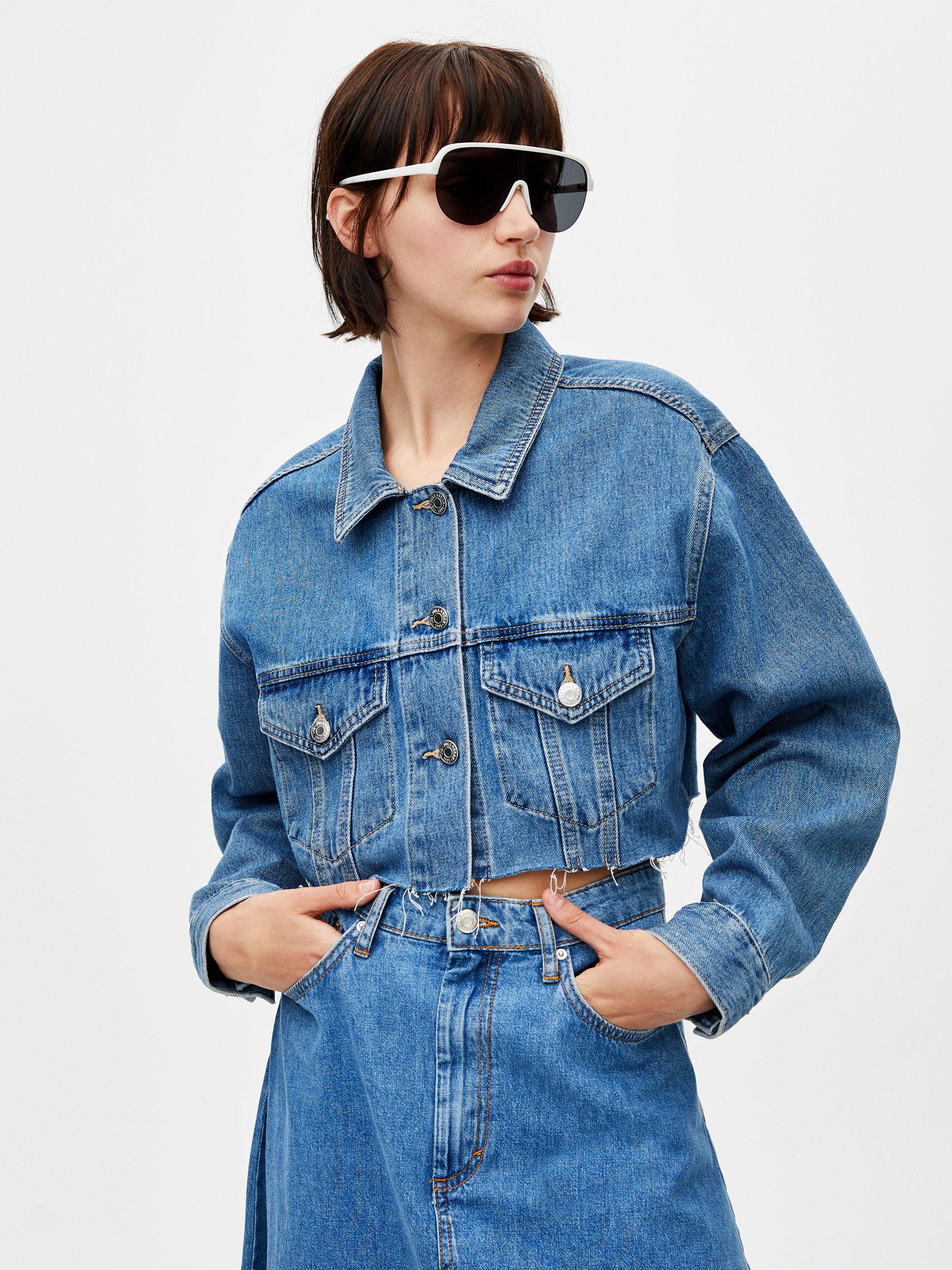 

Джинсовая куртка Pull & Bear 5710341407-AAVW S Синяя с голубым