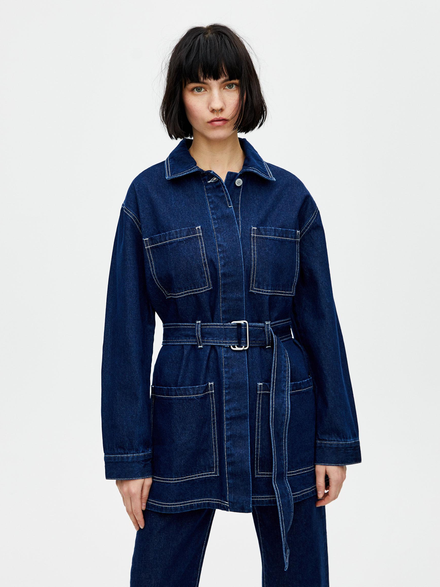 

Джинсовая куртка Pull & Bear 5710338407-ABFX XL Темно-синяя с белым