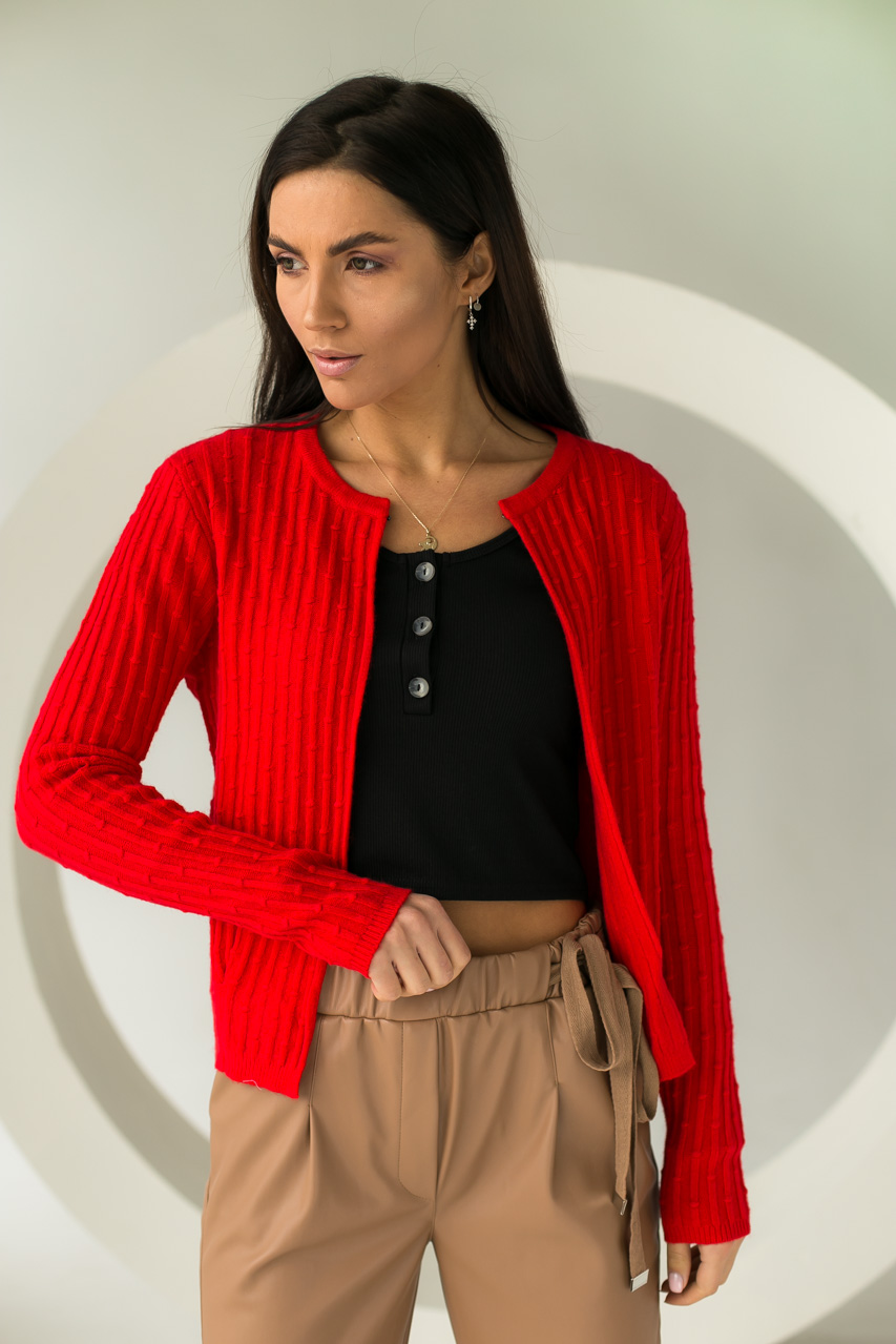 

Короткий кардиган со стильным узором - красный цвет, XL/XXL