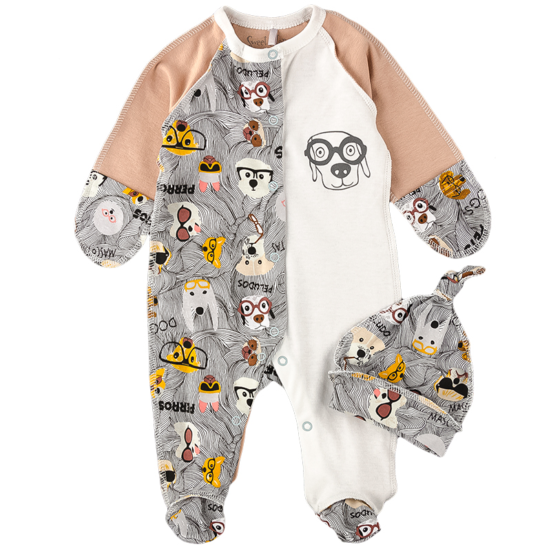 

Комбинезон (человечек) для мальчика + шапочка "Little dog" SWEET MARIO 10-09-140 62 см серый/кофейный