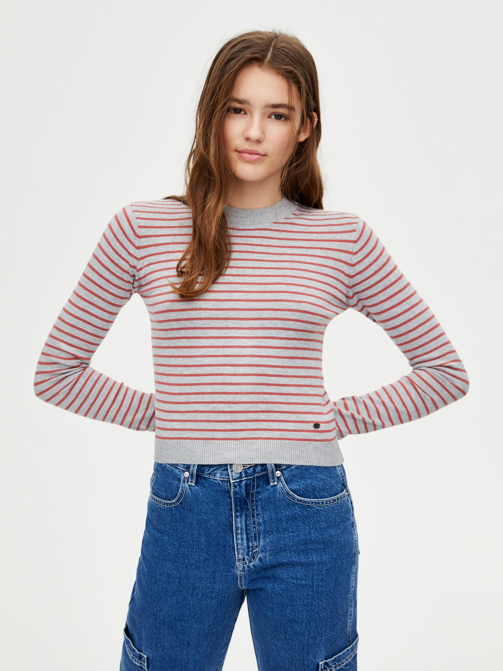 

Джемпер Pull & Bear 5558317803-AFCQ M Серый с красным