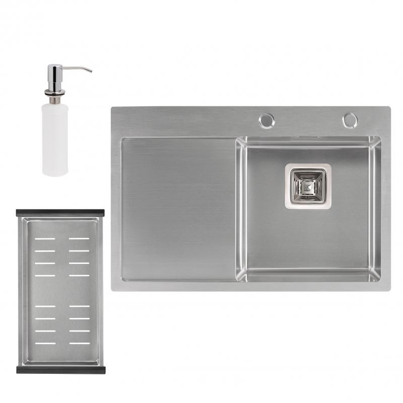 

QT DK6845R SET 3.0/1.2 mm кухонная мойка (интегрированная) Satin с дозатором и сушкой