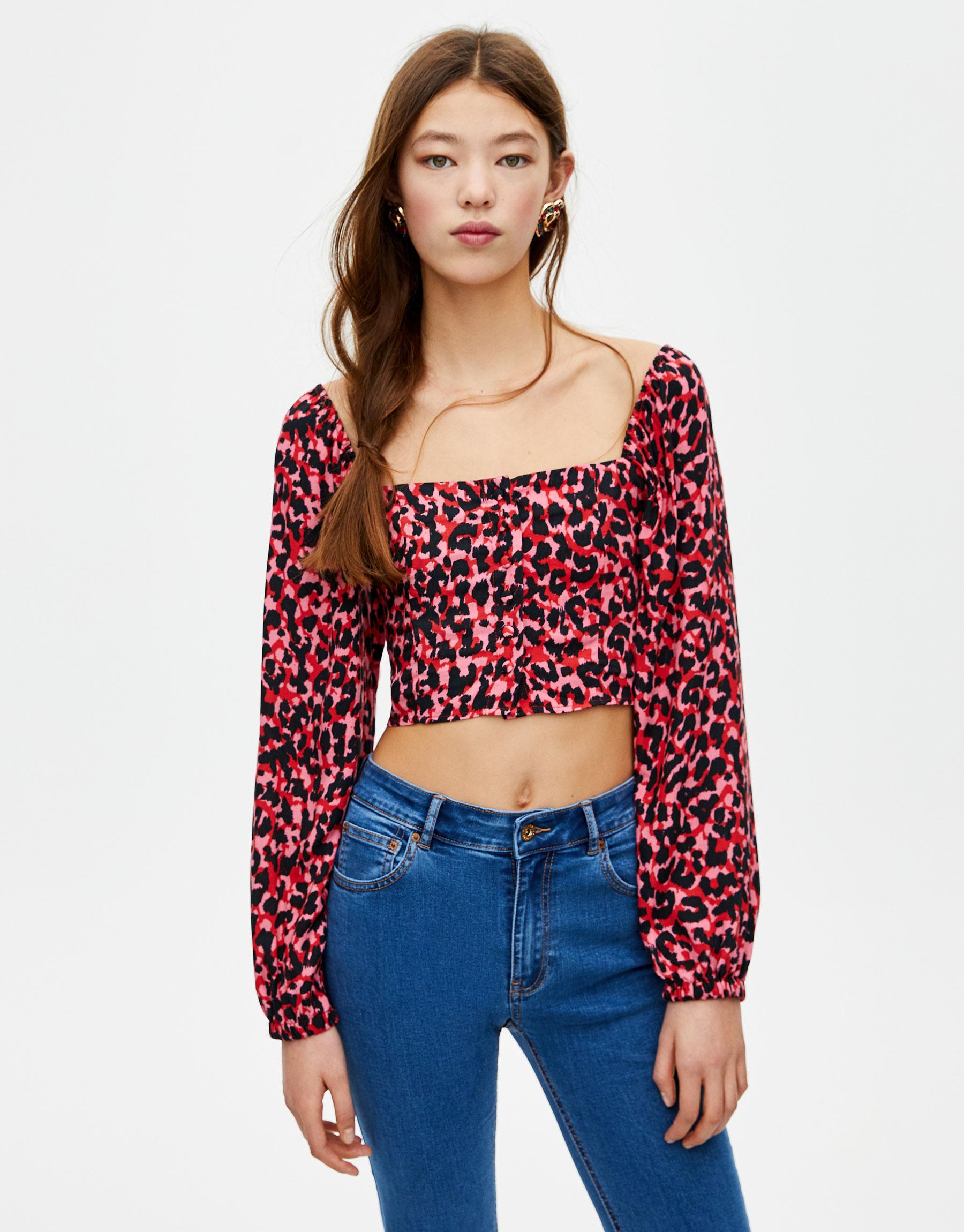 

Топ Pull & Bear 5470347620-ADGY S Розовый с черным