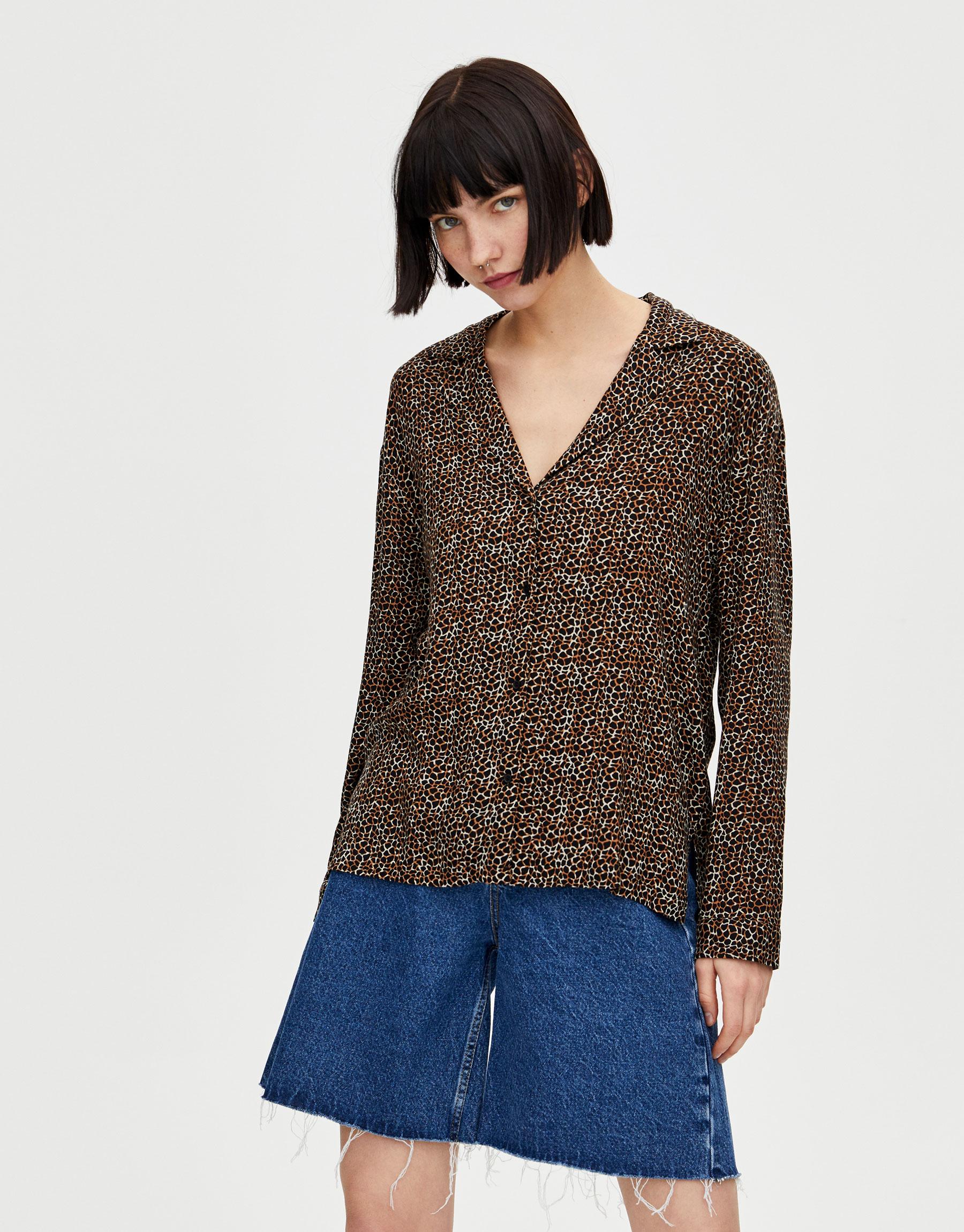 

Рубашка Pull & Bear 5470334800-AAXN L Черная с бежевым